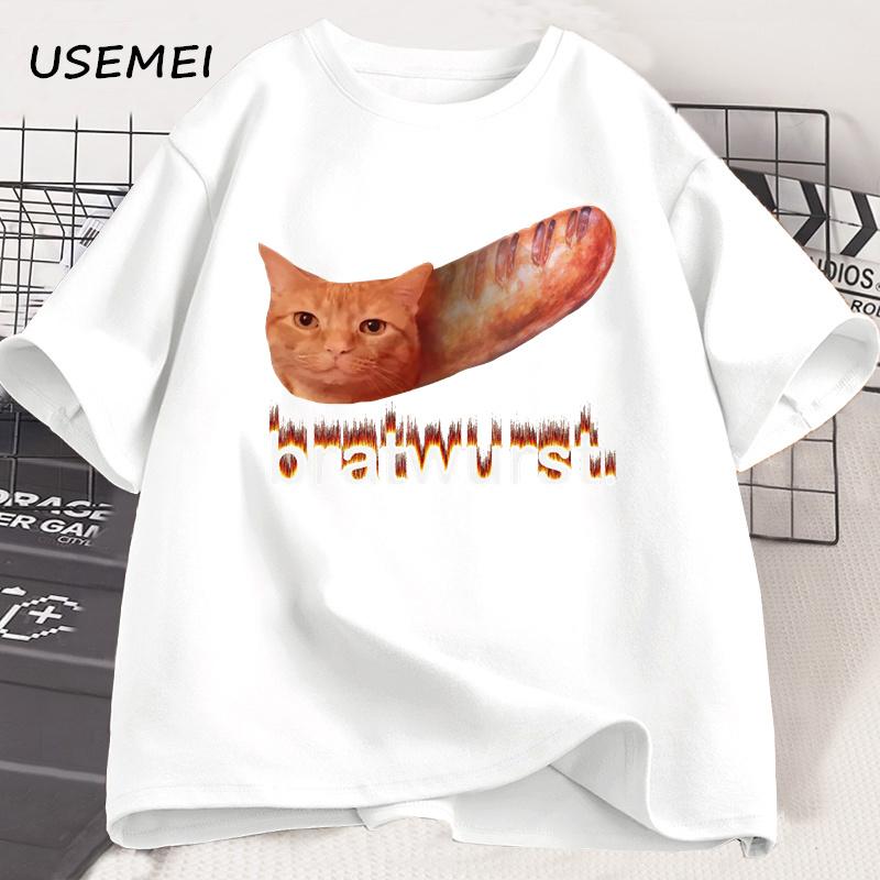 Bratwurst Funny Cat Meme Tshirt Women Unisex Unhinged Tshirt Funny Graphic Printed T Shirts Casual Short Sleeve Designer Clothes