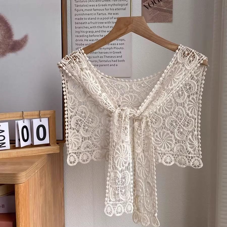 Summer Lace Hollow Crochet Small Shawl Women's Thin Knitted Shoulder with Skirt Scarf Air-conditioned Room Outside Vest