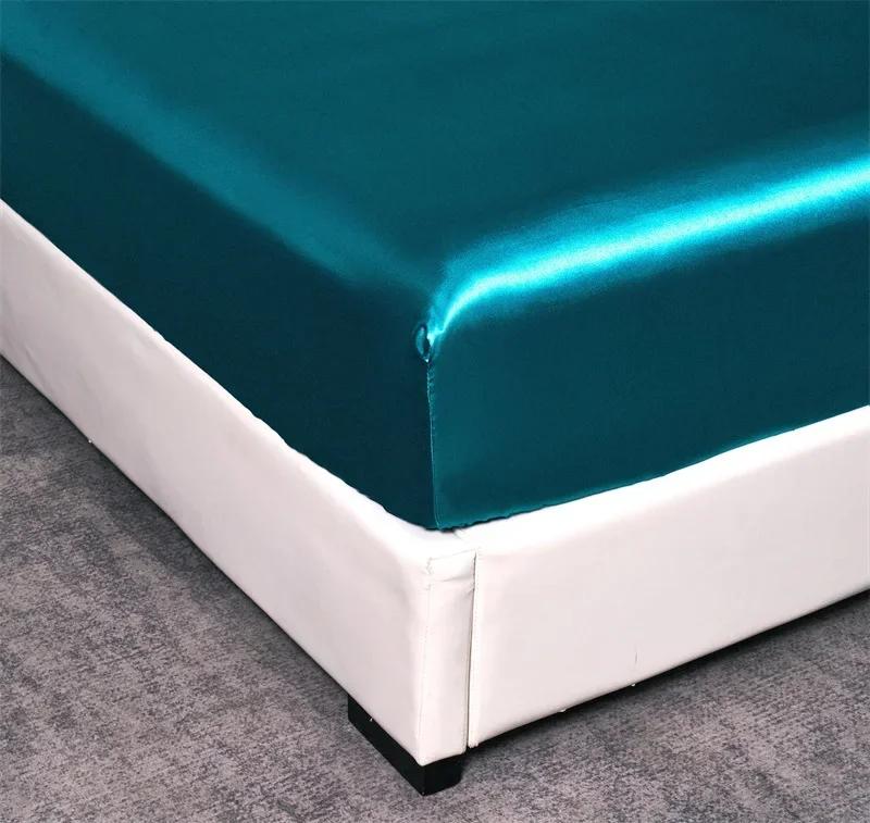 Einfarbiger Seidenimitatstoff, vierteilig, europäische und amerikanische minimalistische Bettlaken, Spannbettlaken, Kissenbezug