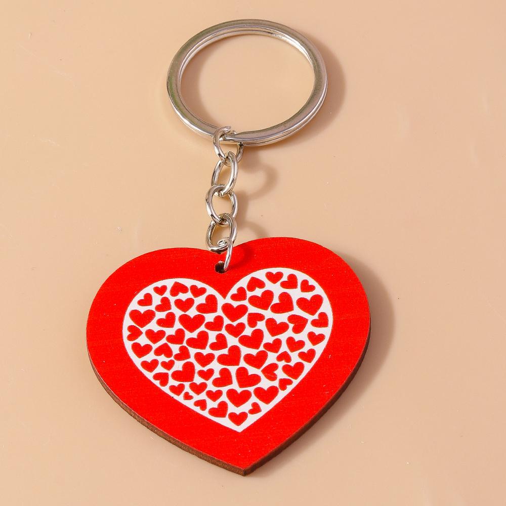 Romantic Wood Keychain Charms Love Heart Lip Keyrings Pendants for Women Girls Handbag Decor DIY Valentine's Day Key Chain Gifts