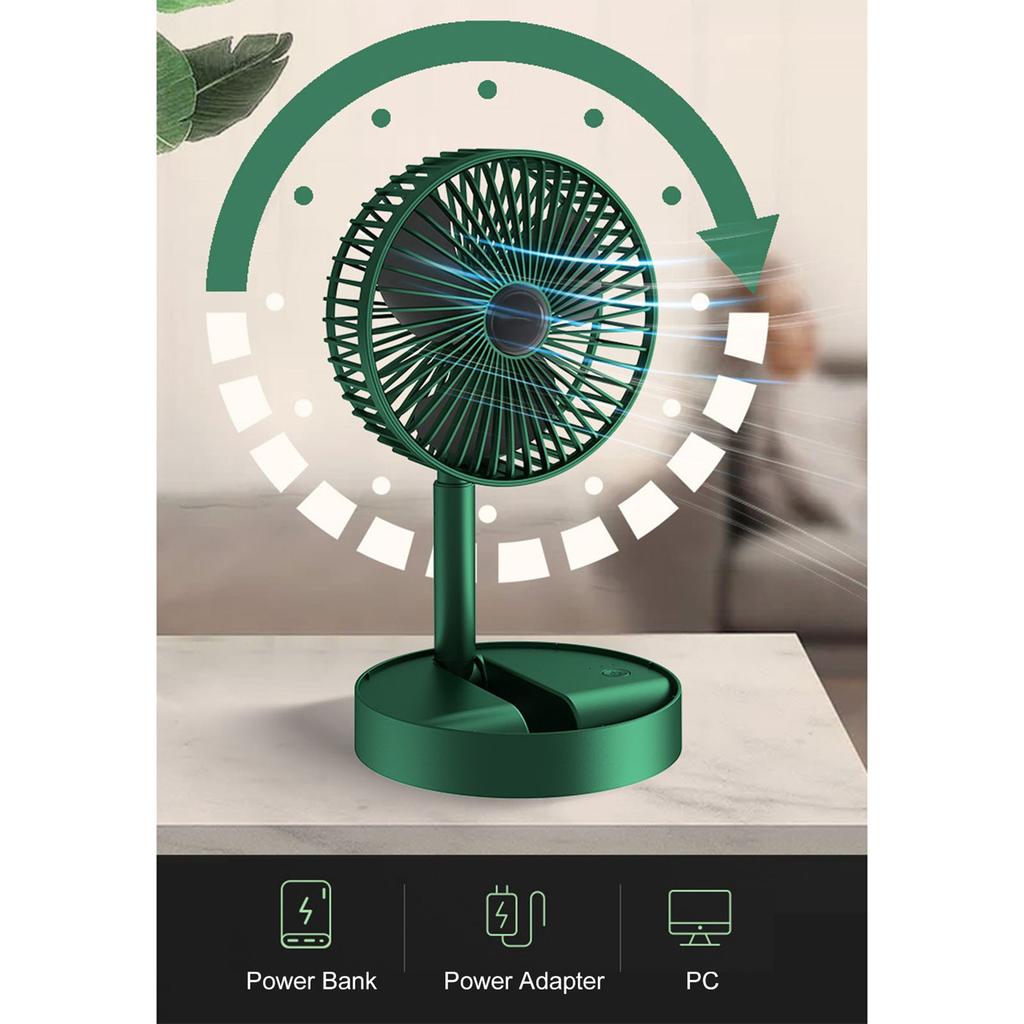 Foldable Telescopic Fan Wireless Portable Desk Fan USB Rechargeable Built in Battery 2000mAh Adjustable Height 3 Speeds