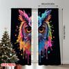 Set Of 2 Flat Printing Window Curtains Colorful Owl Paint Drip Digital Printed Polyester Drapes Family Party Decoration Made