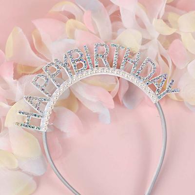 Regalo reina perla feliz cumpleaños diadema cumpleaños aro de pelo joyería femenina corona de diamantes de imitación