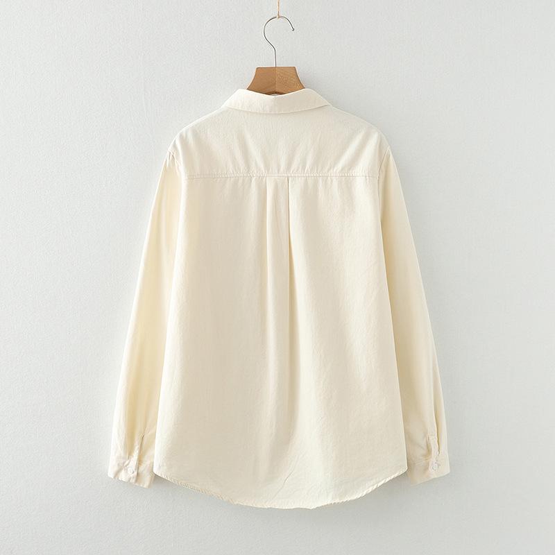 Autumn & Winter Pure Cotton Brushed Doll Collar Women's Solid Color Base Layer Shirt 8380