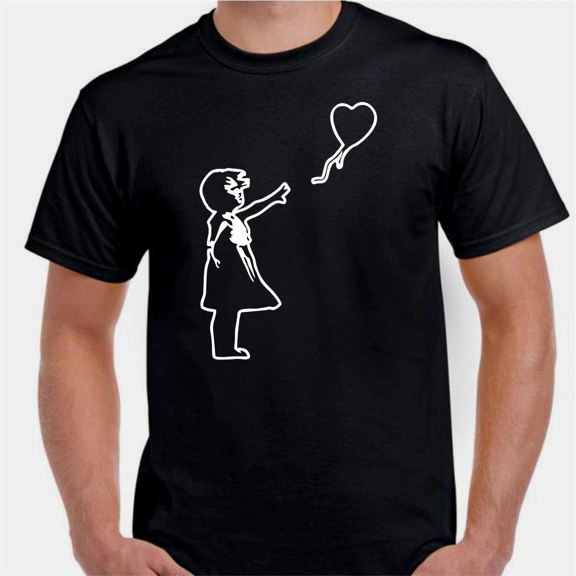 Banksy girl balloon floating away street Art Artist Graffiti Tee T shirt M