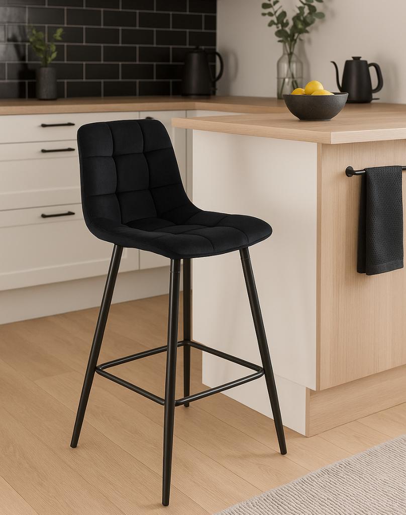 Half-stool, Bar Stool Tore Velvet Black 65 Cm