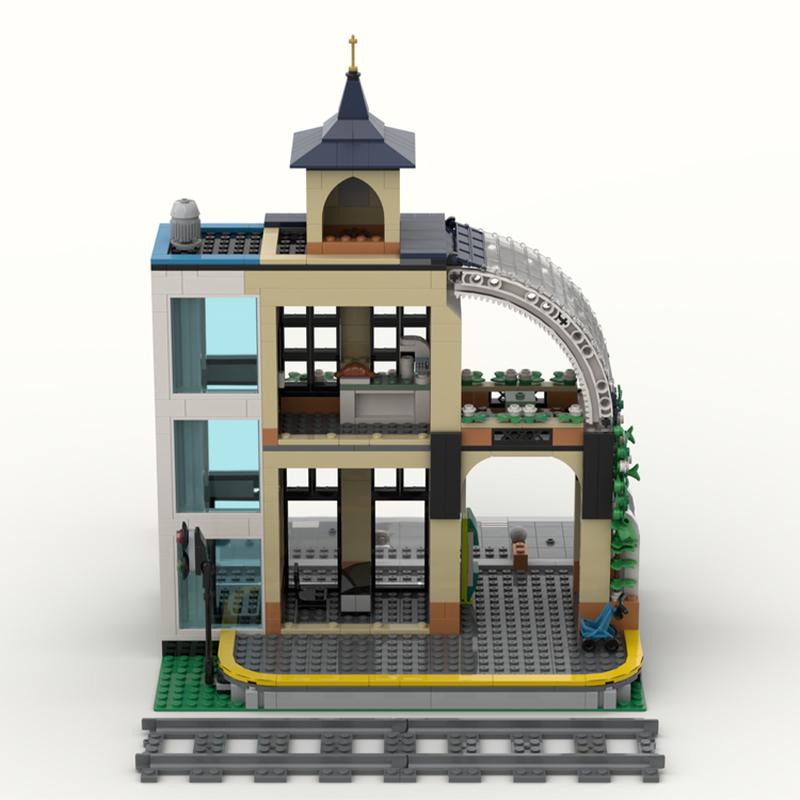 957PCS MOC Street View Central Station Model Custom Building Blocks Architecture DIY Assembly Display Gift Collectible Blocks