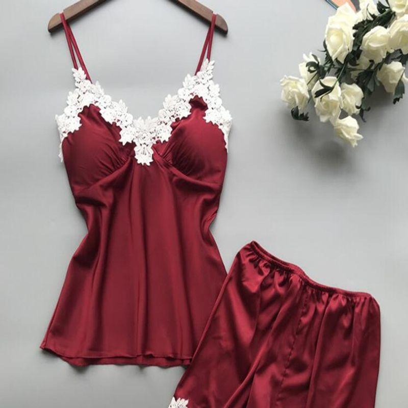 

Pajamas Sexy Pajamas Suit Lace Pajamas Suit Sling Lace Lace Women Burgundy XXL