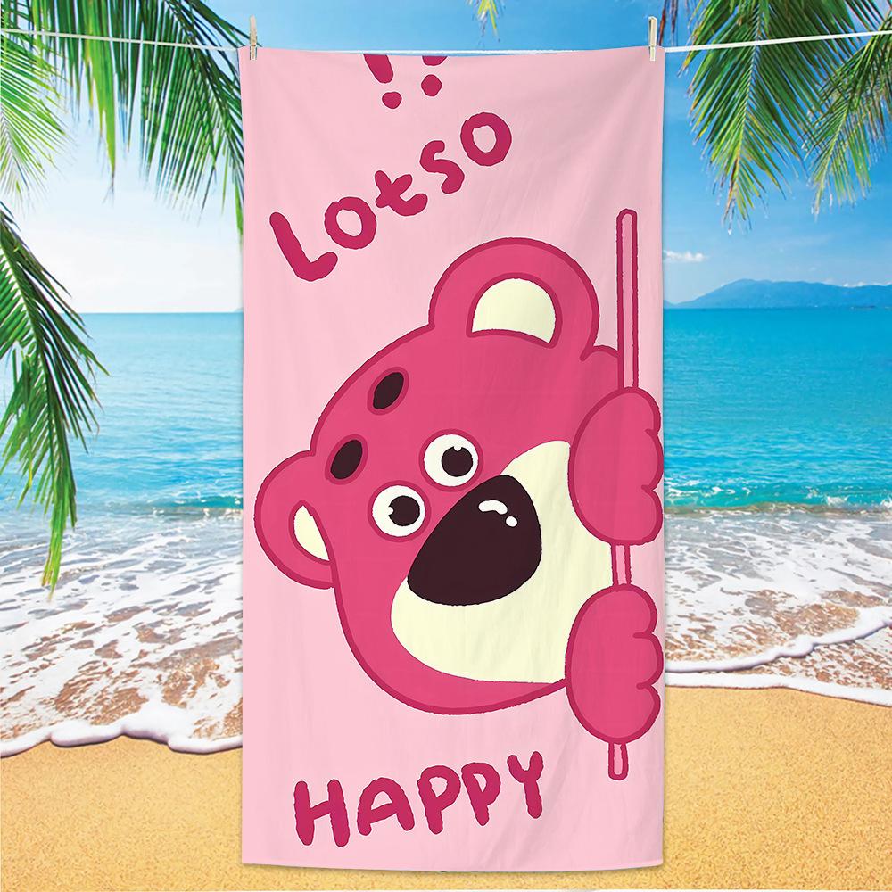 Cute Strawberry Bear Beach Towel Microfiber Printed Children'S Trumpet Cartoon Bear Beach Towel