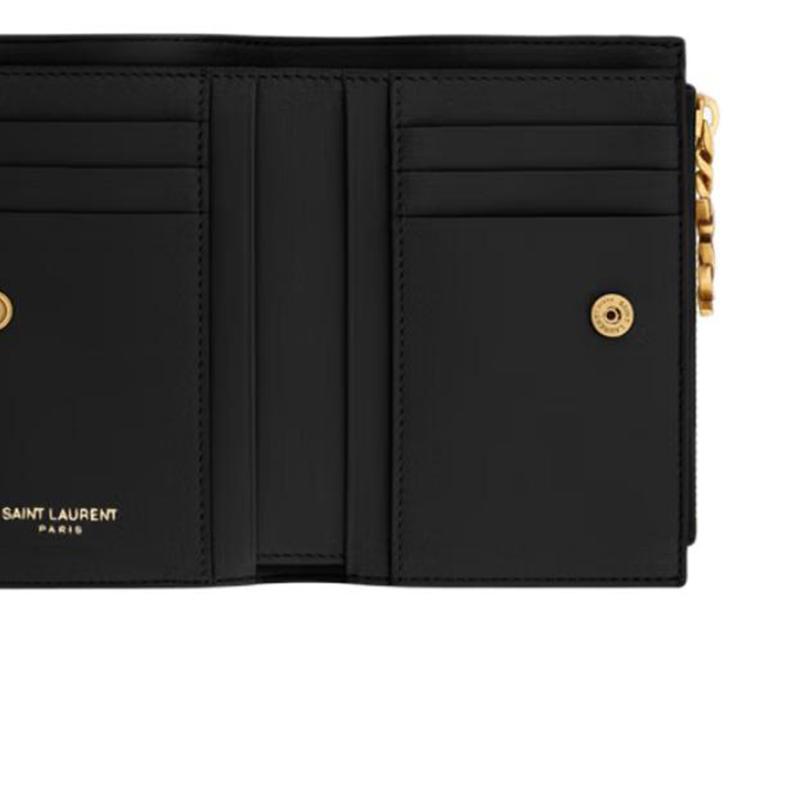 Saint Laurent Cassandre Stepp-Leder-Portemonnaie Damenportemonnaie Schwarz 862438-AAGB1-1000