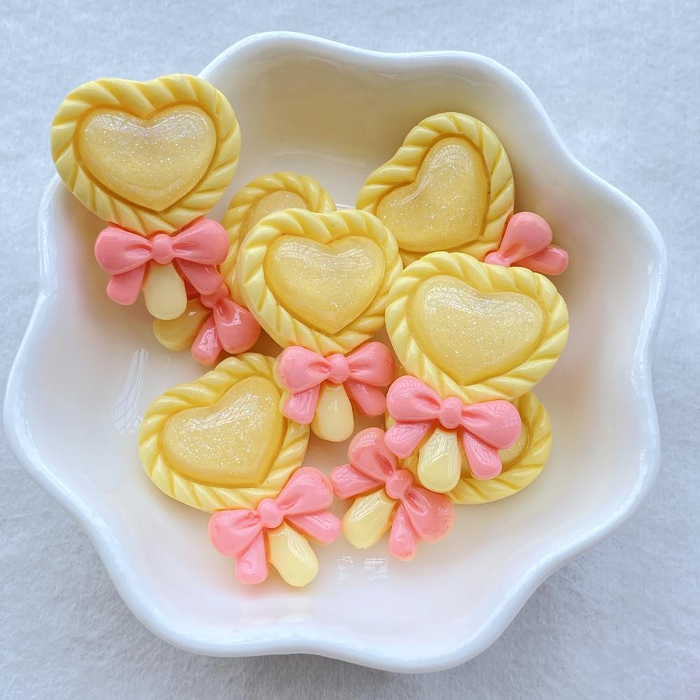 

10Pcs New Cute Bow shaped heart-shaped lollipop Flat Back Resin Cabochons Scrapbooking DIY Jewelry Craft Decoration Access