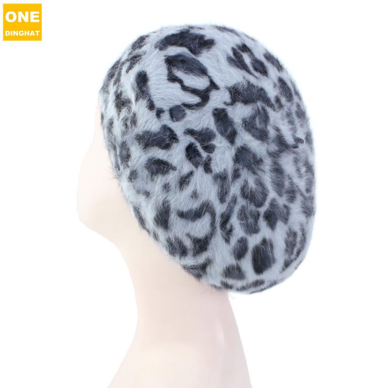 

Осінньо-зимова шапка з леопардовим принтом, берет із кролика, модна жіноча модна капелюх з бутоном Jdm-180D One size сірий колір