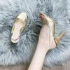 New celebrity daughter gold wind fish mouth sandals thin heel round head sexy temperament royal sister metal buckle medieval high heels women