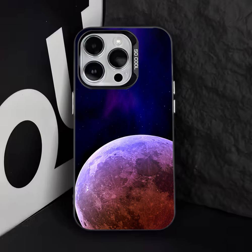 Moon Galaxy Universe Cool For iPhone 17,16,15,14,13,12,11,Pro,Max,Plus,E,Air,Mini Anti Fall Black Matte Hard Bumper Phone Case