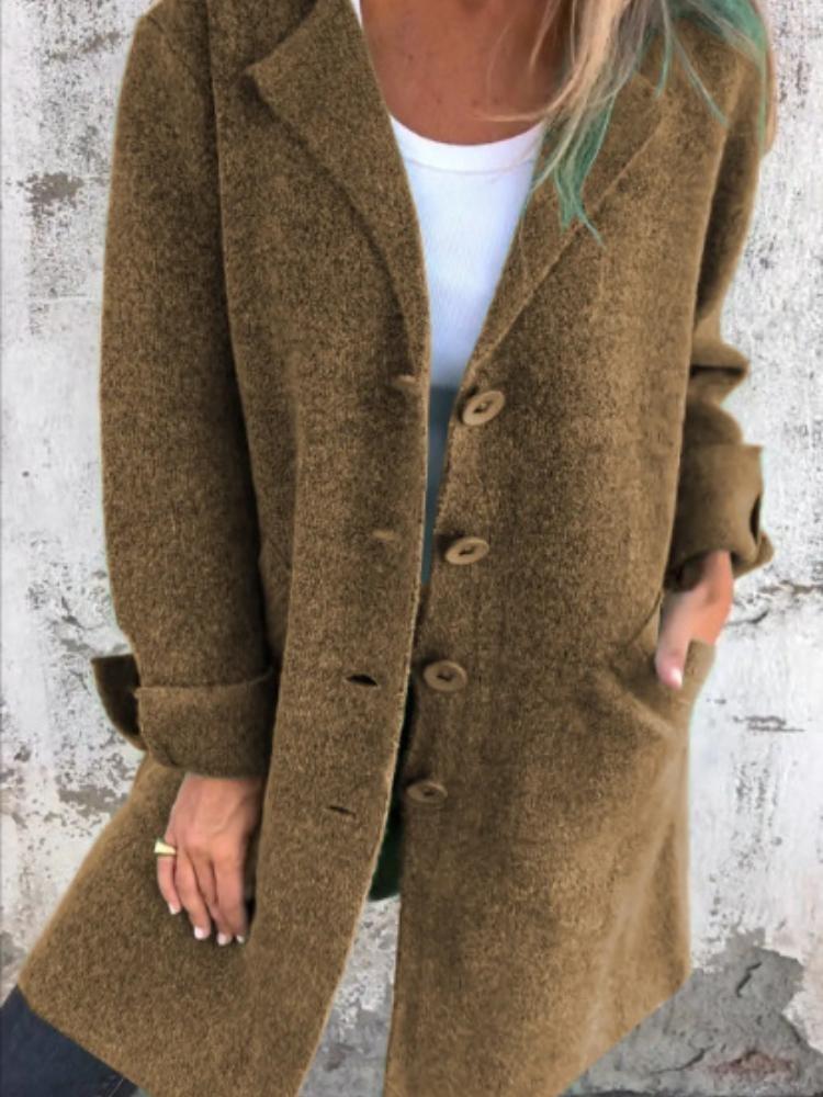 

Женский осенне-зимний однотонный однобортный кардиган средней длины с накладными карманами S дубильная кора