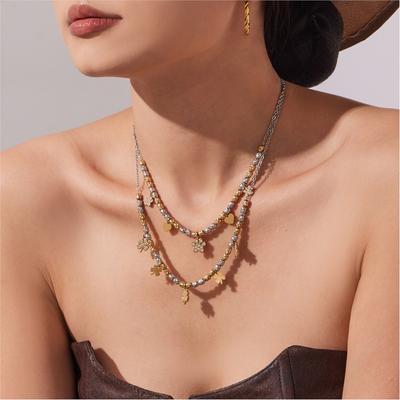 Zirkonia Klaver Bedels Armband Ketting In Roestvrij Staal 18k Verguld Tweekleurige Kralenkettingen Armbanden voor Dames