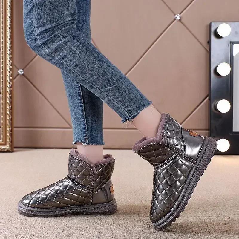 Fashion Elegant With Low Heels Booties Shoes for Women Winter 2025 Goth Pu Chic Waterproof Non Slip On Promotion Womens Ankle Snow Boots
