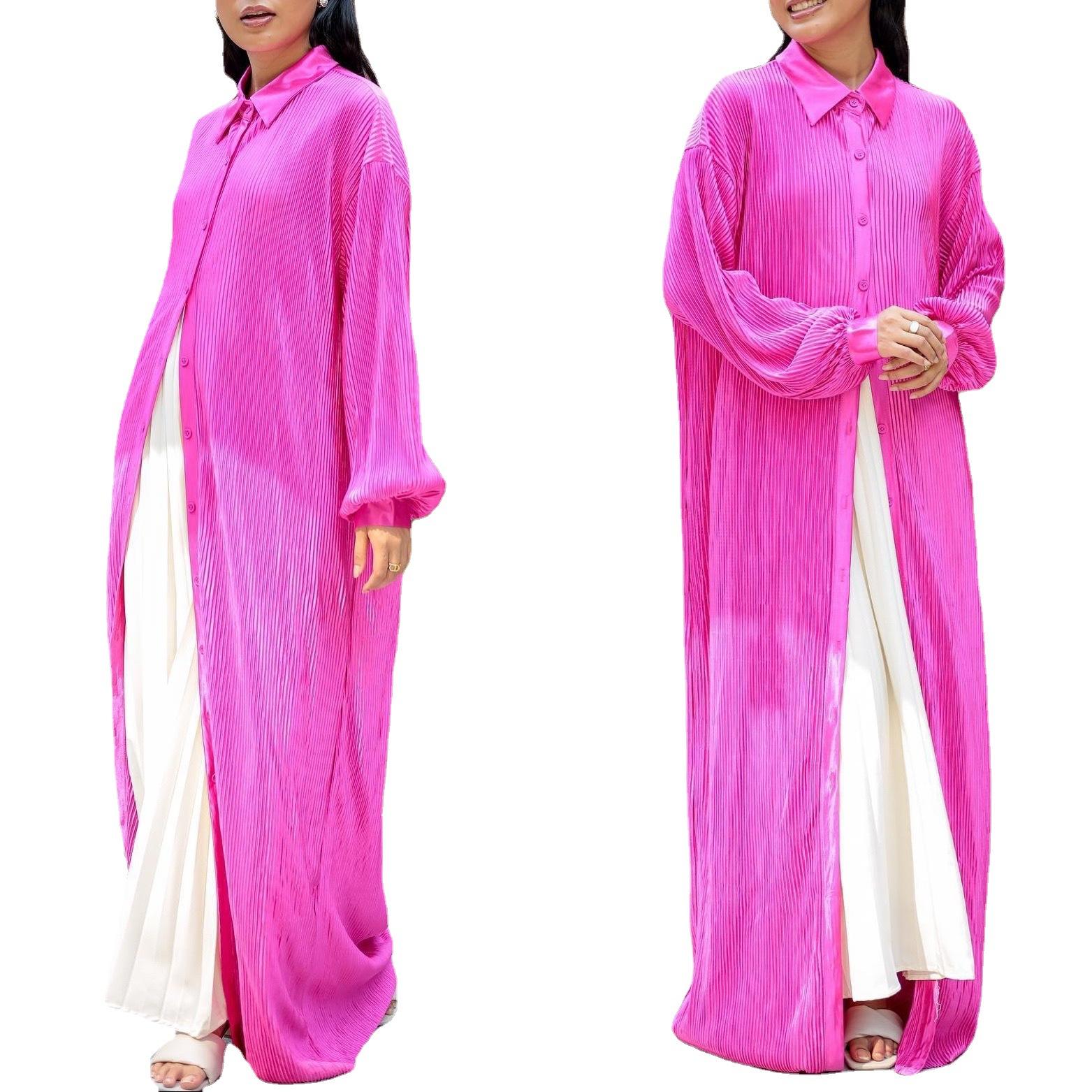 Летнее сплошное свободное плиссированное платье с лацканами One Size — фото 4