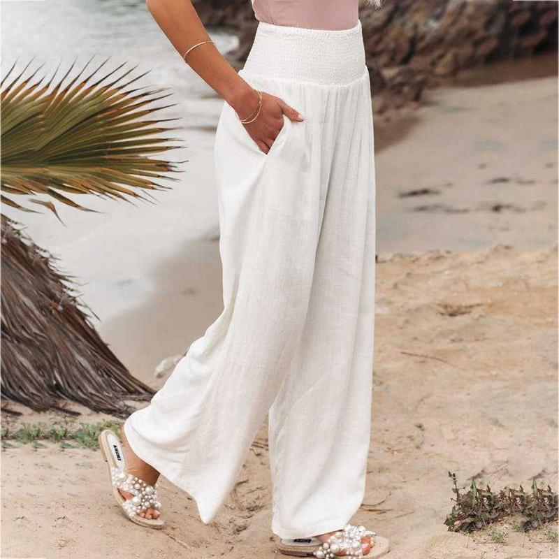 Ženy Bavlna Len Volné Široké nohavice Jaro Léto Kancelář Dáma Ležérní Jednobarevné Jogger Elastický pas Oversized kalhoty