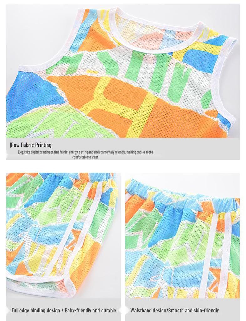 Children's Quick-Dry Summer Sleeveless Set: Boys' Home Wear & Girls' Mesh Tank Top