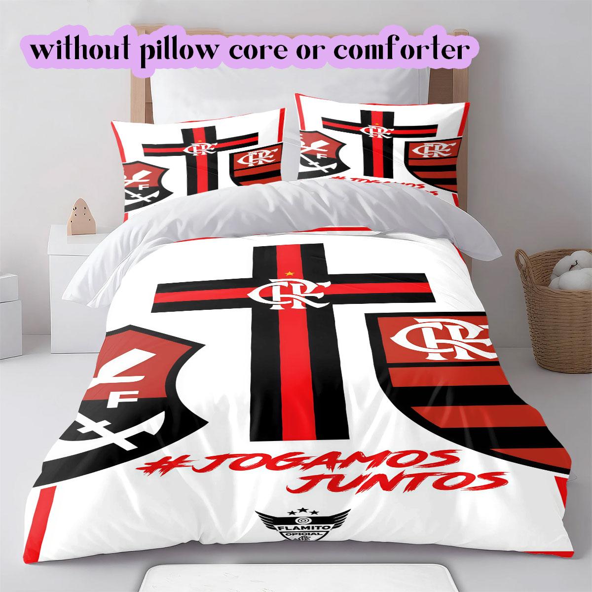 Flamengo football soccer Pattern Bedding,Quilt Set Quilt Cover Pillowcase Home Birthday Gift (1*duvet cover+2*pillowcase,without core) 135x200cm