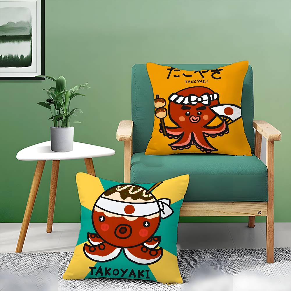 Cartoon Japanese Takoyaki Food Pillow Case Printed Brushed Fleece Pillow Baby Skin-Touch Eco-Friendly Dye-Sublimat