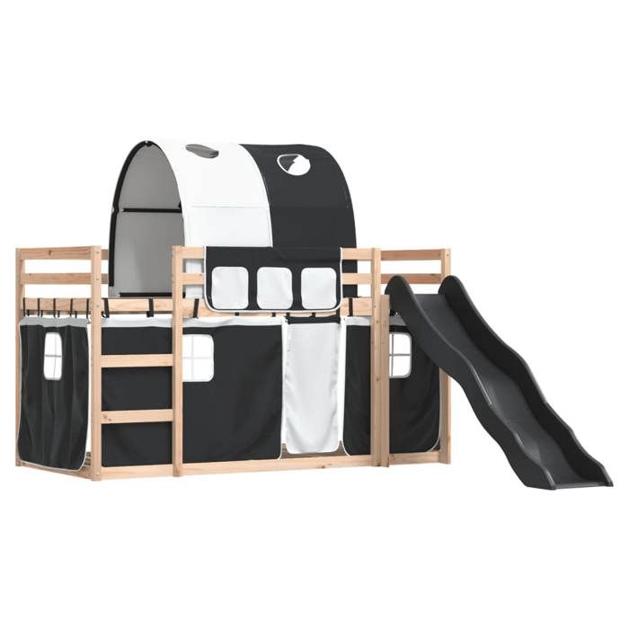 VidaXL Lit superposé avec toboggan et rideaux blanc et noir 90x200 cm, lit, cadre de lit, lit superposé bas, meuble de 3284134