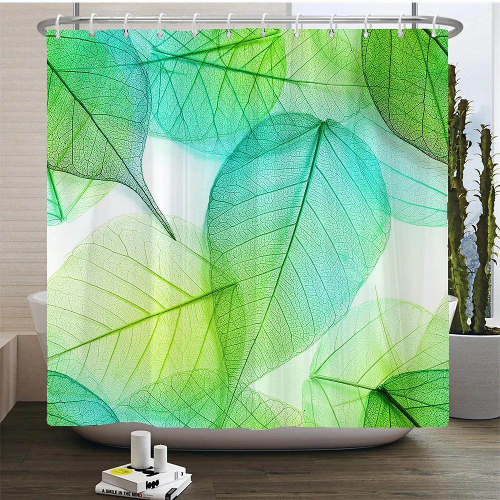 Green Plant Leaves Print Shower Curtains Watercolor Boho Floral Waterproof Morden Bathroom Bathtub Curtain Room Decor With Hooks