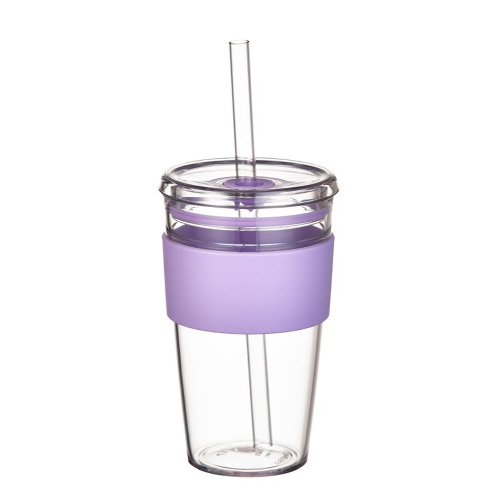 450ml Tritan Straw Cup Water Bottle Coffee Mug with Sleeve Portable Drinkware for Home/Office (No FDA, BPA-Free)