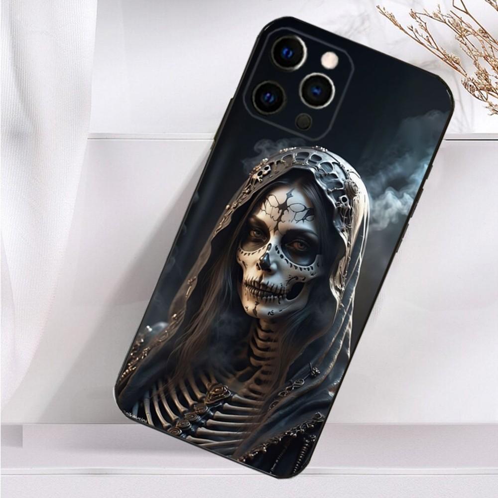 Mexican Catrina Skull Girl Phone Case For iPhone 16,15,14,13,12,11 Plus,Pro Max,XS,X,XR,SE,Mini,8,7 Soft Silicone Black Cover
