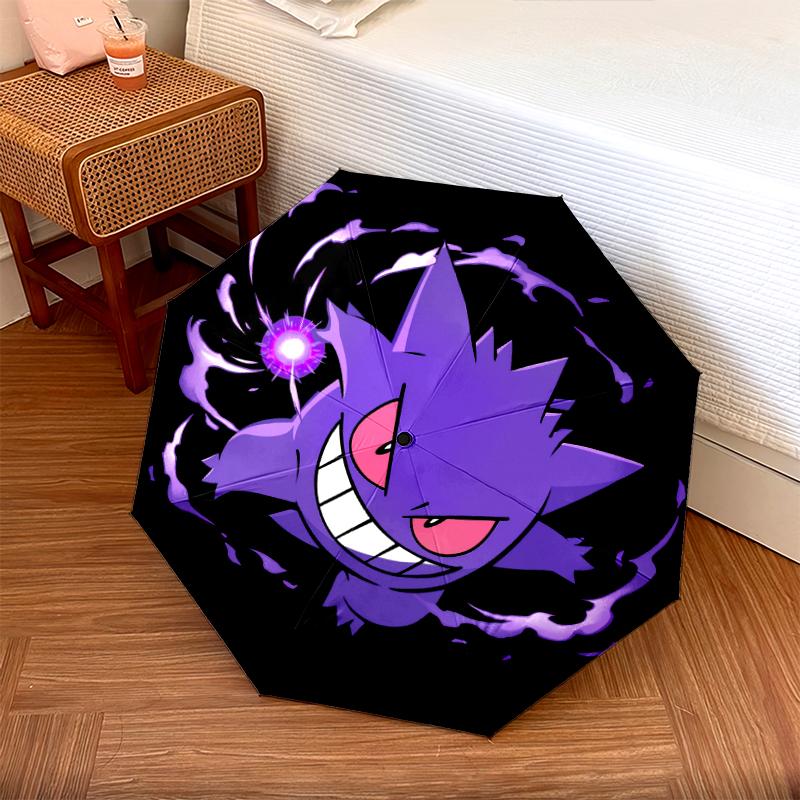 Fantasia di Gengar viola, ombrello pieghevole automatico, design portatile e pieghevole, 8 stecche, un regalo di Natale o di compleanno.
