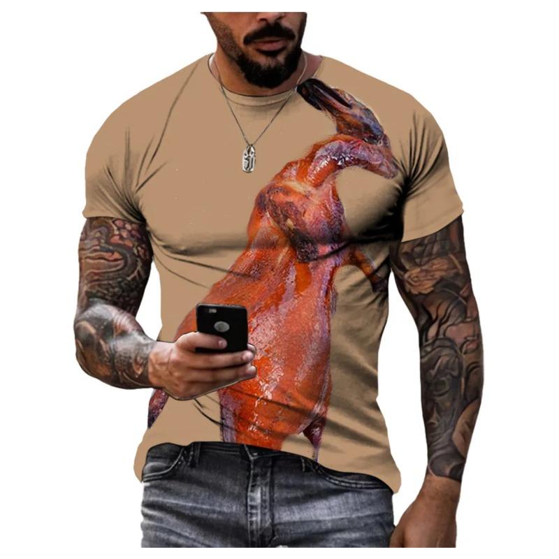 Summer Round Neck 3D Food Pattern Print Top Fashionable Casual Hip Hop Short Sleeved Men's T-shirts