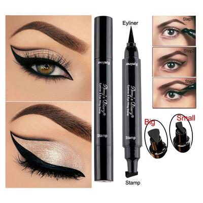 Eyeliner à double tête Wing Seal Eyeliner liquide résistant à l'eau et à la transpiration Développement de couleur naturelle Séchage rapide Sans halo Maquillage longue durée pour femme