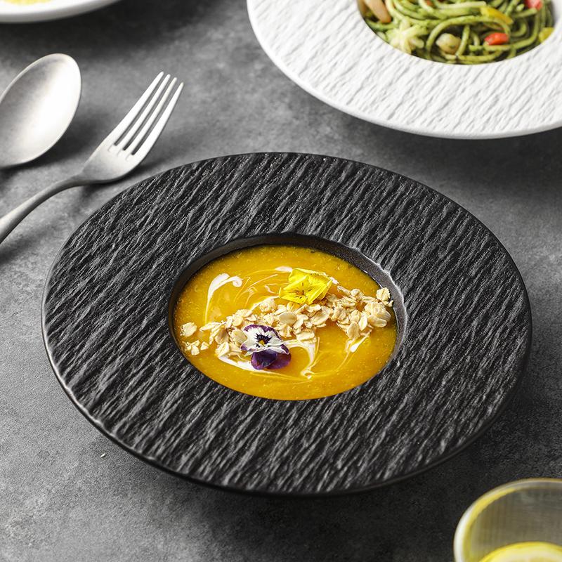 Rock Texture Ceramic Plate – Western & Japanese Style for Pasta, Salad, Soup, and More