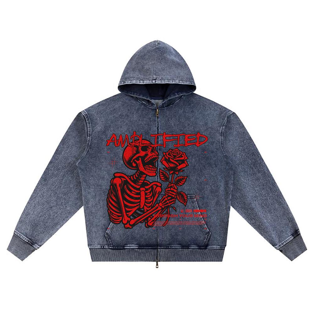 

Худи из вязаного денима на молнии с принтом DTG, уличная одежда, худи на молнии с принтом Brother XL темно-синий