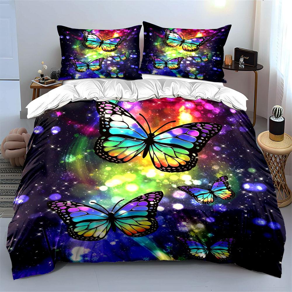 Rainbow Butterfly Decoration Set Multiple Sizes Kid'S And Adults' Bedroom Exquisite 3Pc Bedding Set, Gift