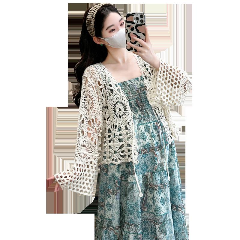 

Knit Hollow Cardigan Maternity Set: Slimming Long Dress Two-Piece for Summer 2026, Age-Reducing Holiday Style 2XL