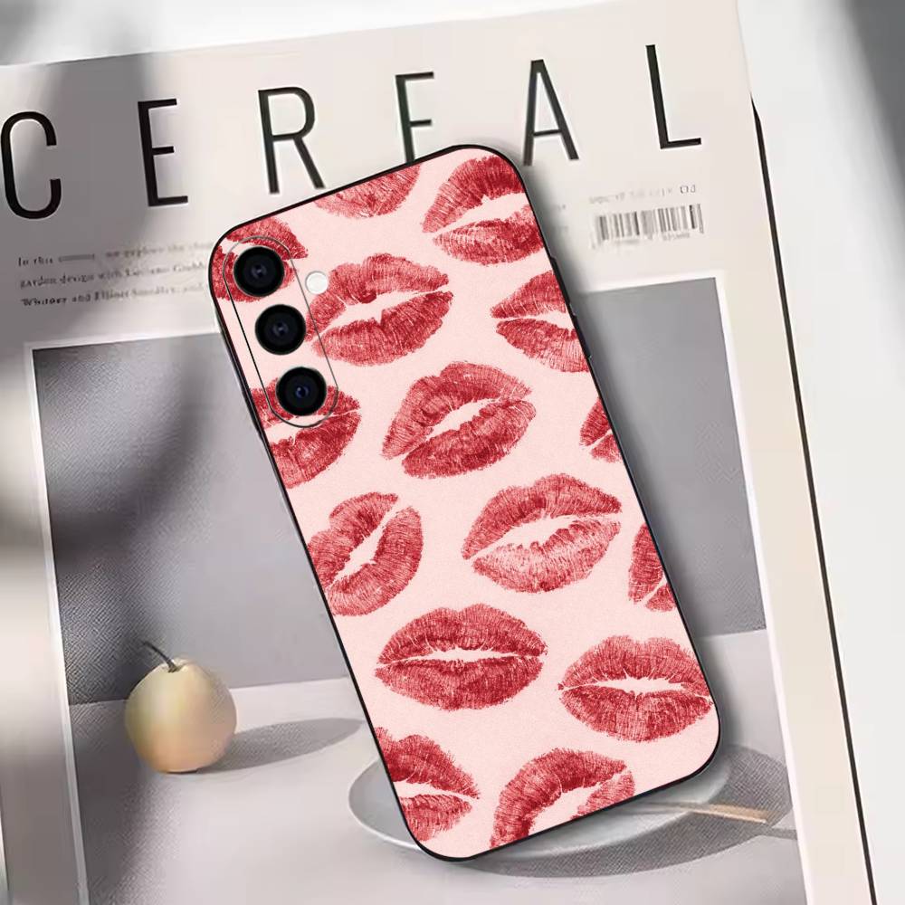 Sexy Red Lips Kiss Phone Case For Samsung Galaxy A73,A72,A71,A70,A53,A52,A51,Others Soft Black Cover
