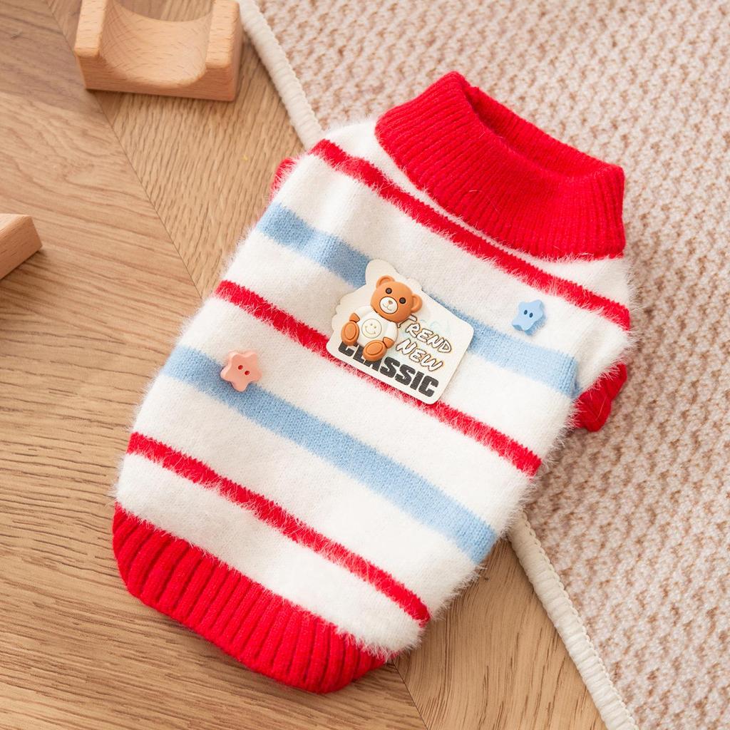 Cozy Striped Faux Mink Sweater for Small/Medium Dogs & Cats - Autumn/Winter Pet Apparel
