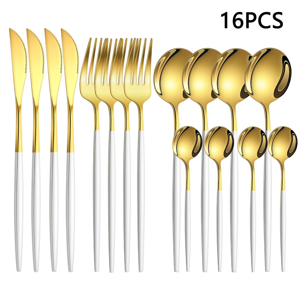 16pcs Household Stainless Steel Tableware Set Western Steak Knife Fork Spoon Tableware Hotel Restaurant Tableware