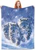 Snow Leopard Blanket with Three Wild Cats in Snowstorm Design for Cozy Living Room Decor AnimalPrintThrow Gift for Nature Lover