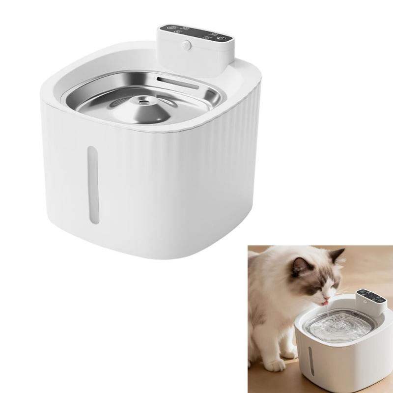 Metal Tray Pet Water Dispenser With Added Light, Rounded Form, Household Drink Station, Stainless Steel Cats Drinking Fountain for Daily Use and Water