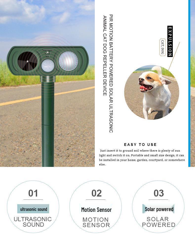 Ultrasonic Solar Animal Repeller with Infrared Sensor and Flashing Light