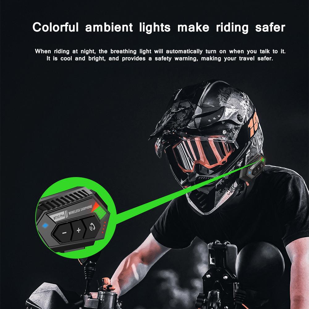 BT12 Pro 2000mah Motorcycle Bluetooth Helmet Headset Wireless Hands-free Call Stereo Waterproof Music Player for Moto Earphone