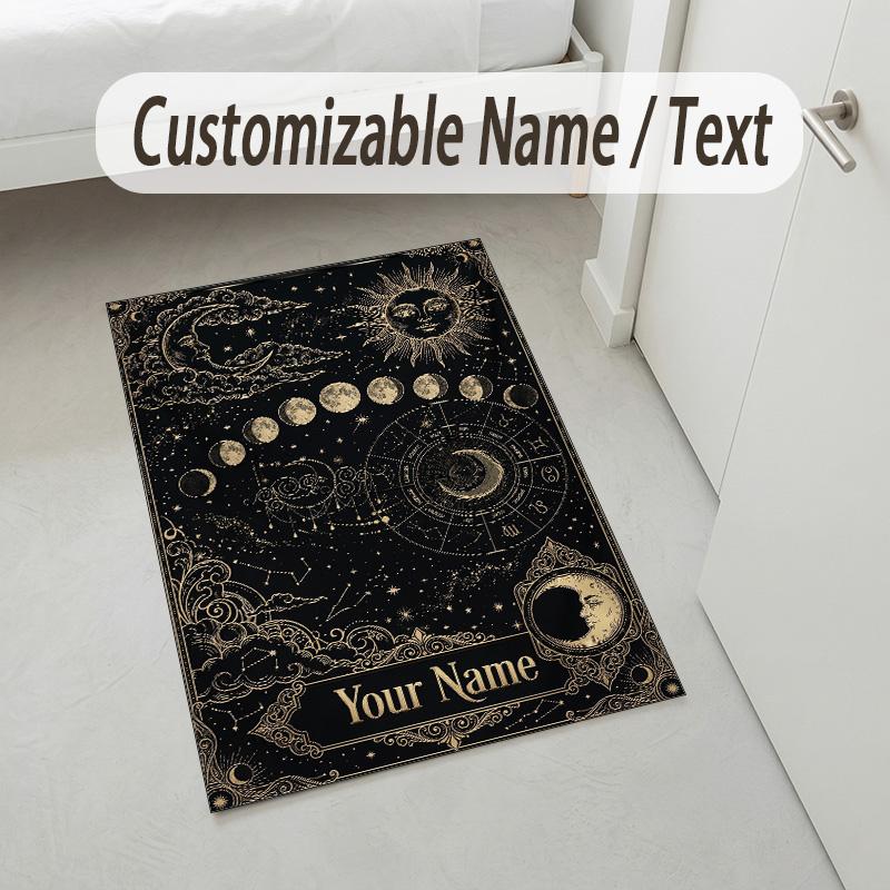 Celestial Moon Theme Soft Crystal Velvet Rug Custom Name & Text Print Non Slip Floor Rug for Bedroom Living Room