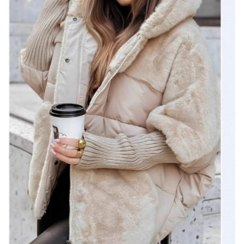 Damen Winter Kapuzen Patchwork Warm Oberbekleidung Damen Gepolsterte Lässige Weiche Jacke