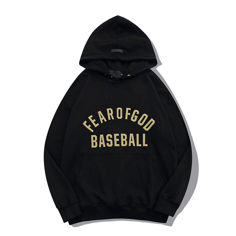 FOG Season 7 Baseball Flock Print Hoodie Loose Fit Streetwear Sweatshirt Men