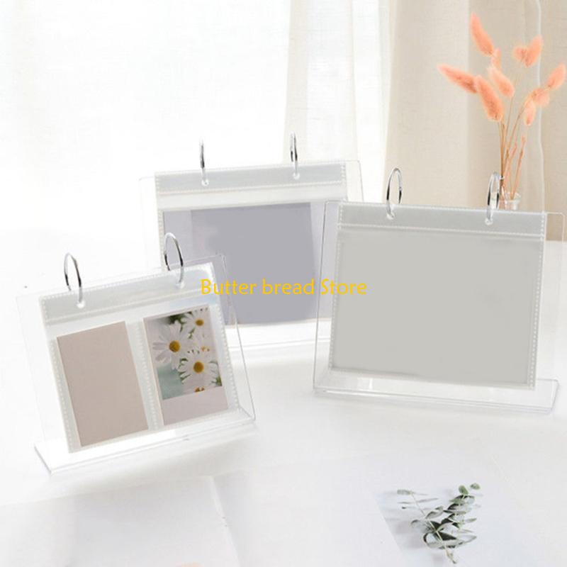 W89C Clear Acrylic Frames 2 Rings Photo Album Binder Desktop Double Sided Album