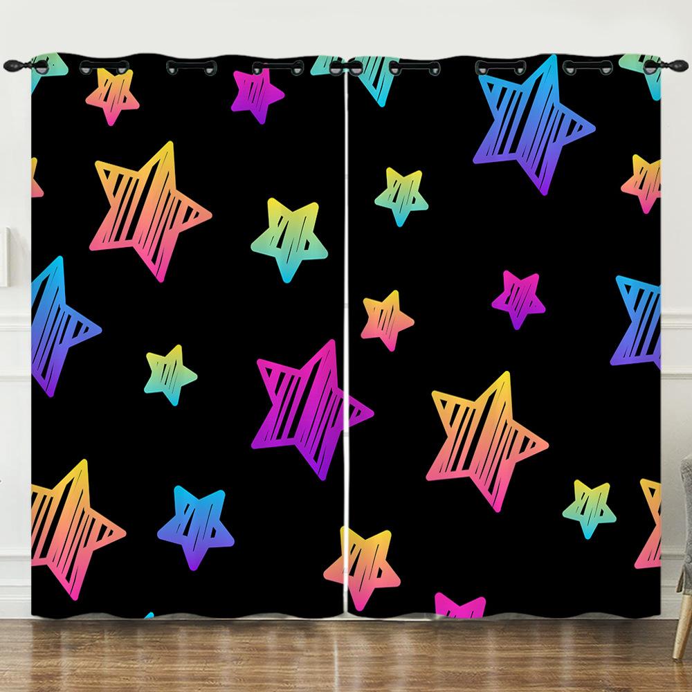 Curtain Bright Color Gradual Change Sunshade Digital Printing Blackout Curtain Free Punching Bedroom Living Room