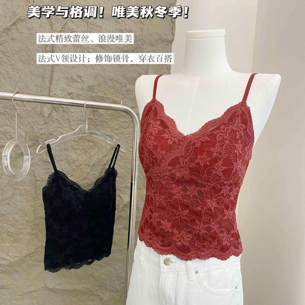 Popular Lace Sling Vest for Women with Chest Pad, Sweet and Slim Inside, Warm Backing Top Can Be Outside